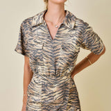 Tiger Print Denim Romper