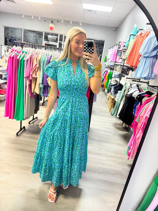 Meadow Mist Blue Green Floral Maxi Dress