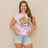 Vintage Louisiana State University (Licensed) | Women's Sequin Design Boxy Tank (Lavender)