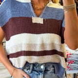 Blue Autumn Hues Striped Cap Sleeve Sweater Top