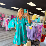 Teal Palm Mini Dress
