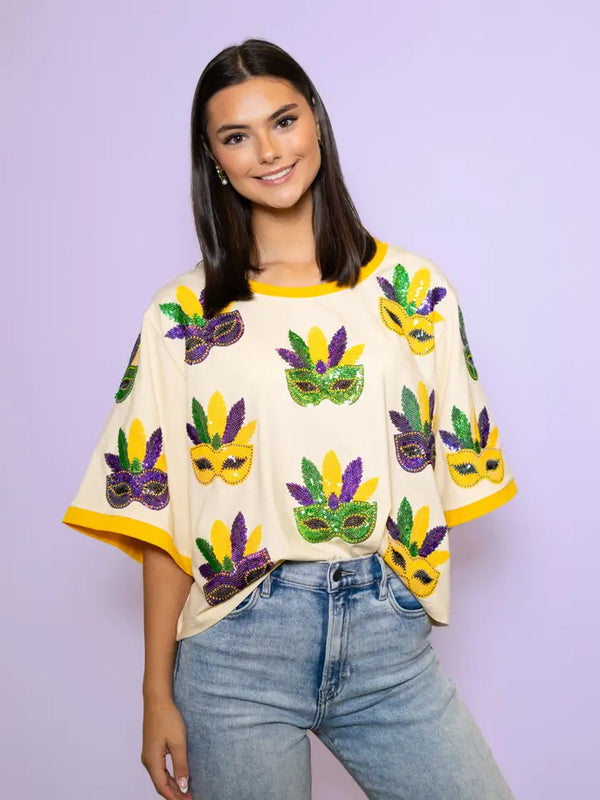 Scattered Mardi Gras Masks | Women's Oversized Tee