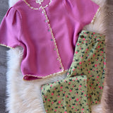 Blushing Lace Trim Knit Top