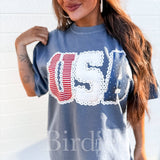 USA Lace Graphic Tee on Denim