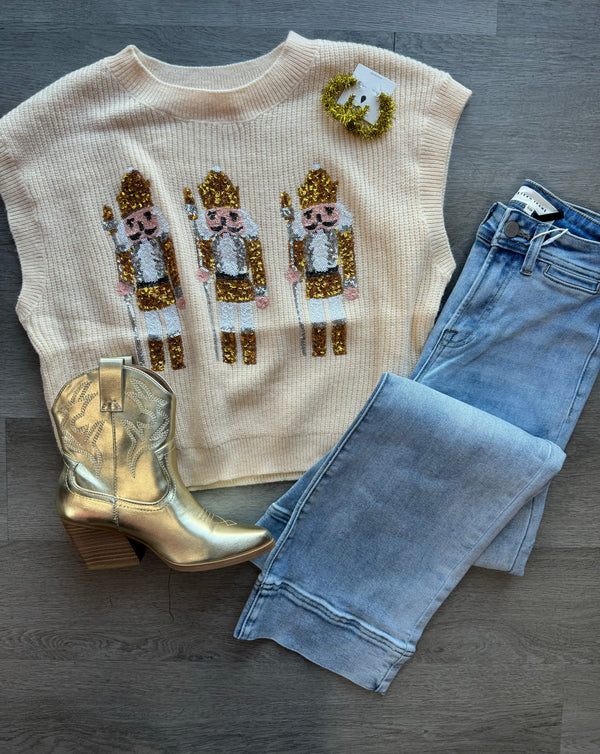 Nutcracker Sequin Sweater Vest - Cream