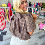 Gingham Bubble Sleeve Top