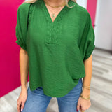 Braided Collar Detail Top Green