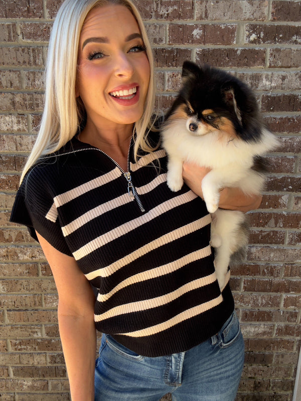 Zip It | Black and Cream Zip Top