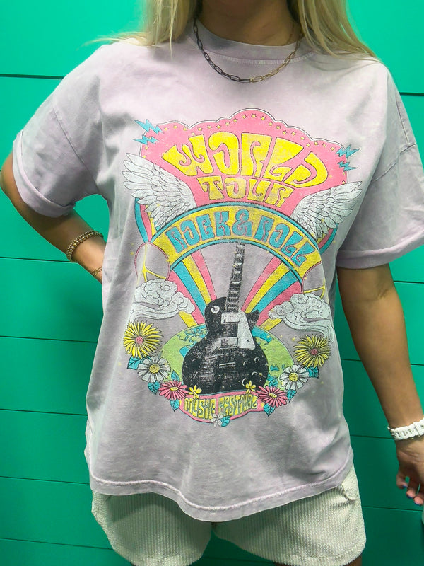 World Tour Rock N Roll Rainbow Graphic Tee