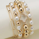 Shiny Multi Clover Beaded and Chain Bracelet Set