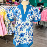 Blue Bloom Puff Sleeve Dress
