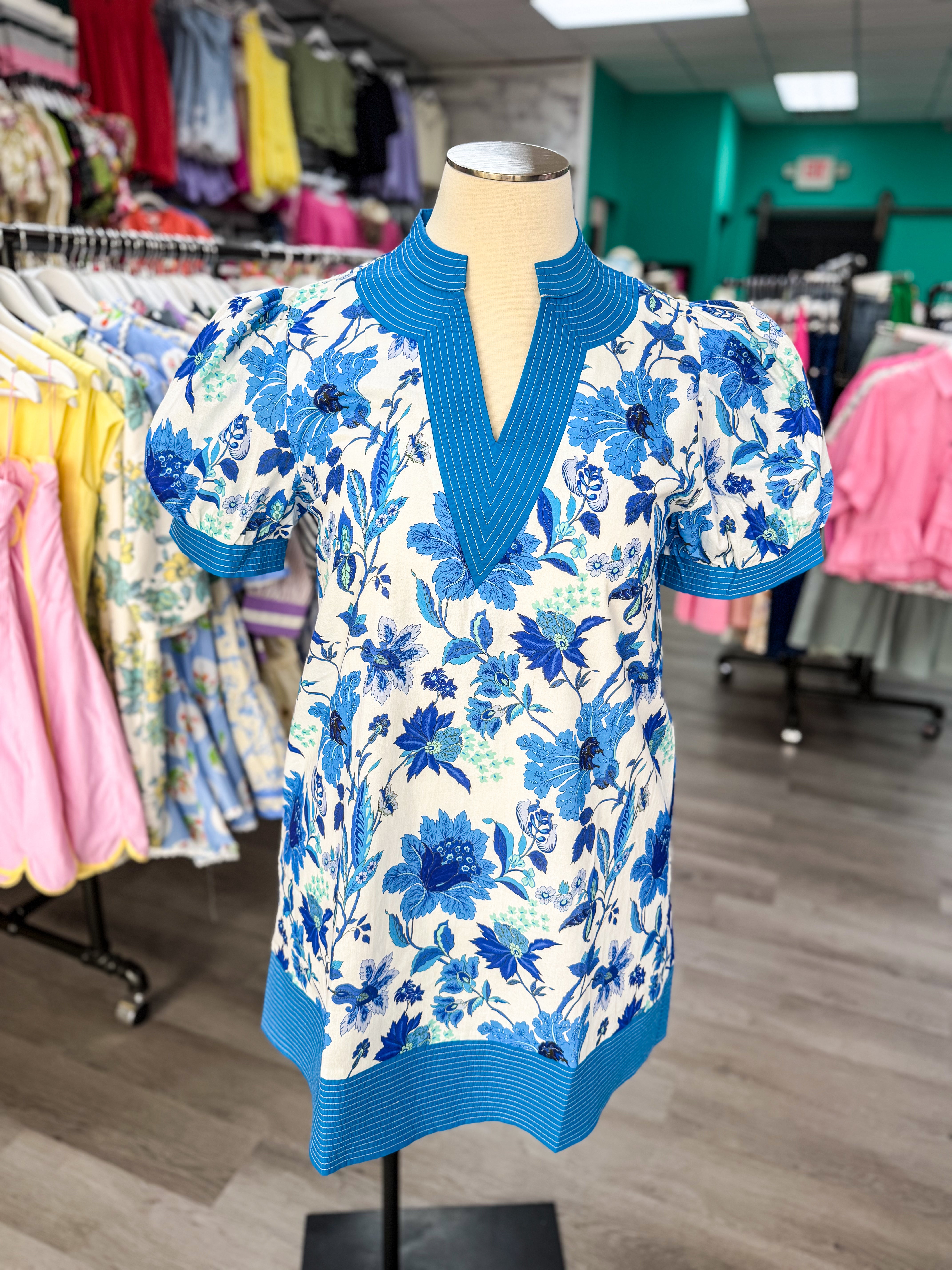 Blue Bloom Puff Sleeve Dress