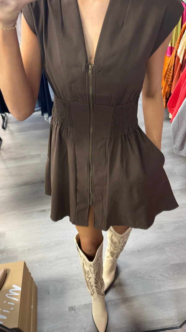 Brown Zipper Dress