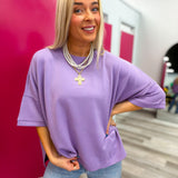 Soft Spoken Lavender Scuba Round Neck Top With Side Slits