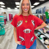 Football Sequin Acid Wash Top