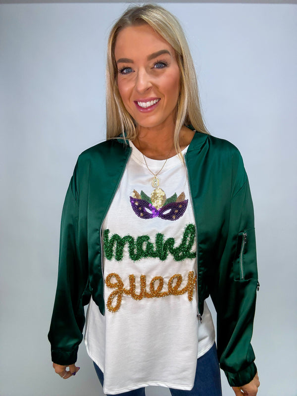 Throw Me Something Mrs. Tinsel Mardi Gras Pullover with Sequins