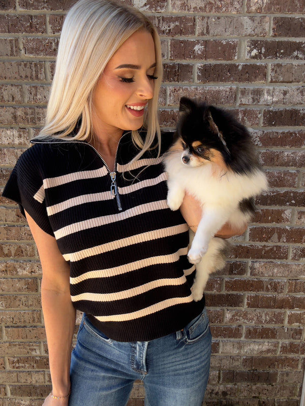 Zip It | Black and Cream Zip Top