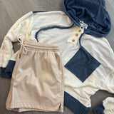 Navy Drawstring Color Contrast Ribbed Top