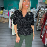 Black and White Polka Dot Collar Top