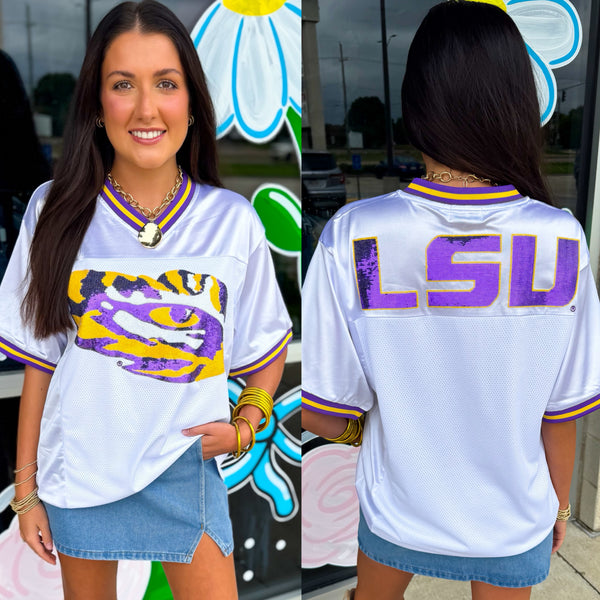 LSU Tiger Eye (Licensed) | Sequin Design Football Jersey White