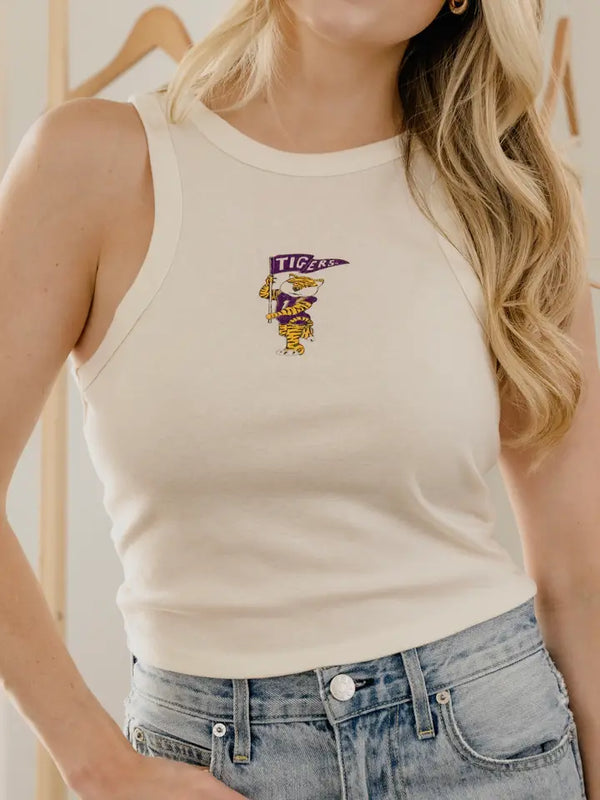 LSU Tigers Mascot Flag Off White Micro Cropped Tank