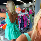 Mint For Me Poplin Back Ribbon Mini Dress
