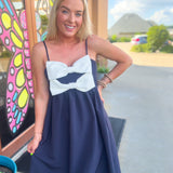 Double Bow Navy Midi Dress