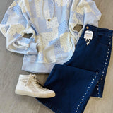 Spring Blue Patchwork Mockneck