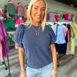 Ribbed Bubble Sleeve Top