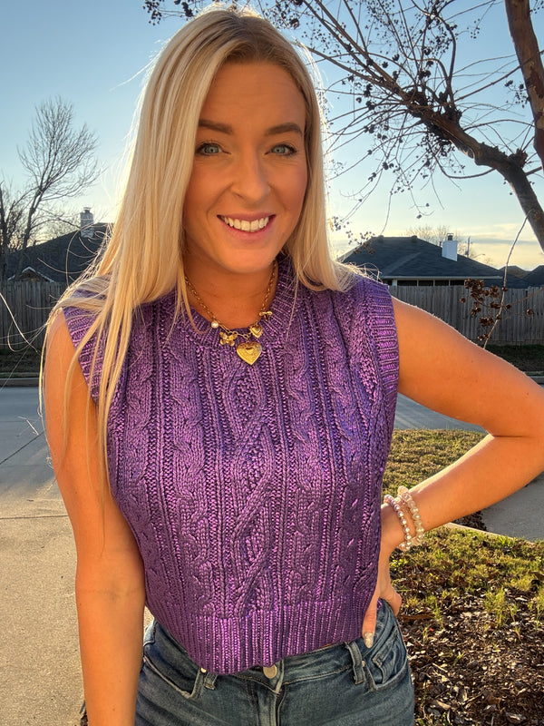 Metallic Purple Sleeveless Sweater