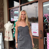 Tweed Checkered Wrap Front Mini Dress W/flap