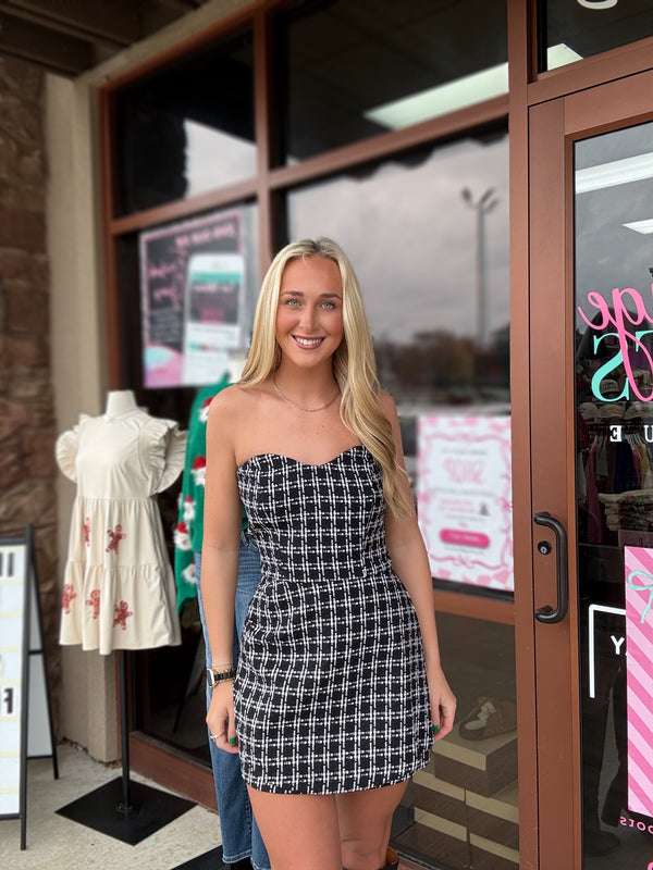 Tweed Checkered Wrap Front Mini Dress W/flap