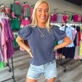 Ribbed Bubble Sleeve Top