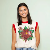 Christmas Poinsettia | Sequin Design Sleeveless (Cream)