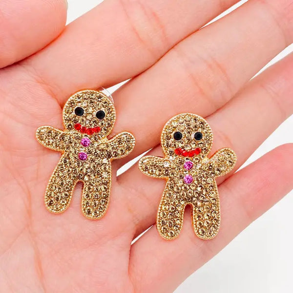 Christmas Rhinestone Gingerbread Man Post Earrings