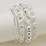 Shiny Multi Clover Beaded and Chain Bracelet Set