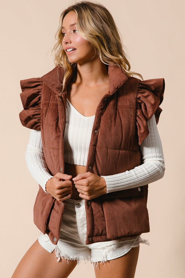 Puff Ruffle Corduroy Vest