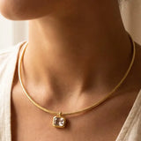 Herringbone Chain Baguette Cz Pendant Necklace