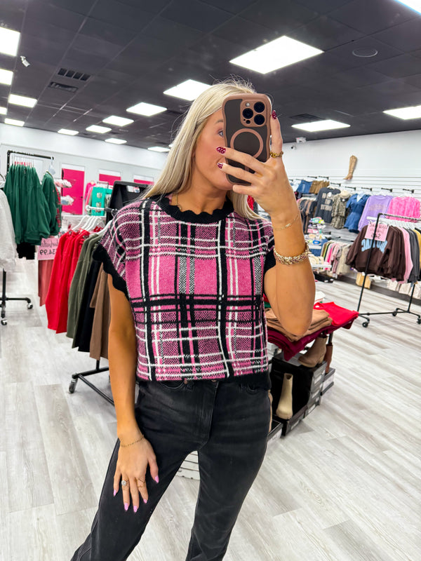 Pretty in Pink Plaid Sweater
