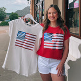 Ribbed American Flag Sequin Top