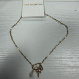 Cross Charm on Lock with Pearl and Heart
