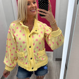Polka Dot Vintage Ribbed Knit Trim Cardigan Jacket