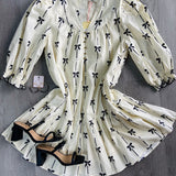 Bow Pattern Dress - White