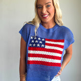 American Flag Open Stitch Sweater Top