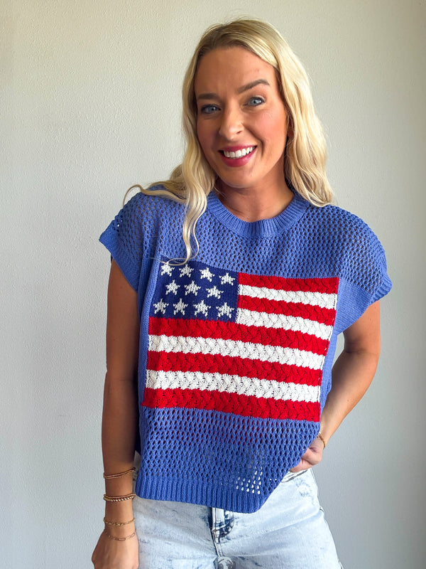 American Flag Open Stitch Sweater Top