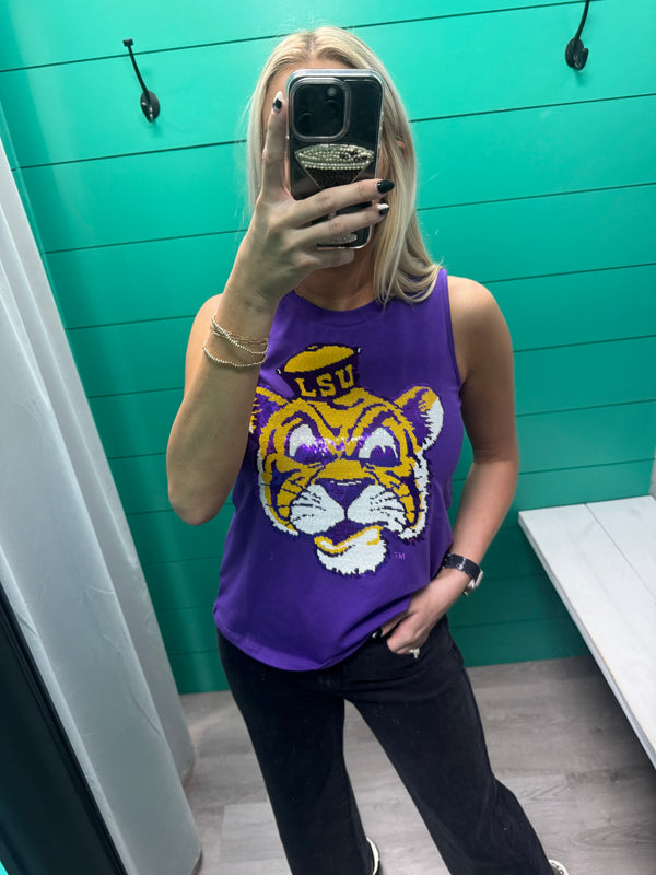 Lsu Vintage Tiger (Licensed) | Women's Sequin Tank Purple