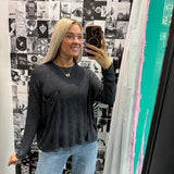 SALE | Washed Ribbed Dolman Sleeve Round Neck Top