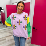Sequin Fleur De Lis Mardi Gras Sweatshirt Top