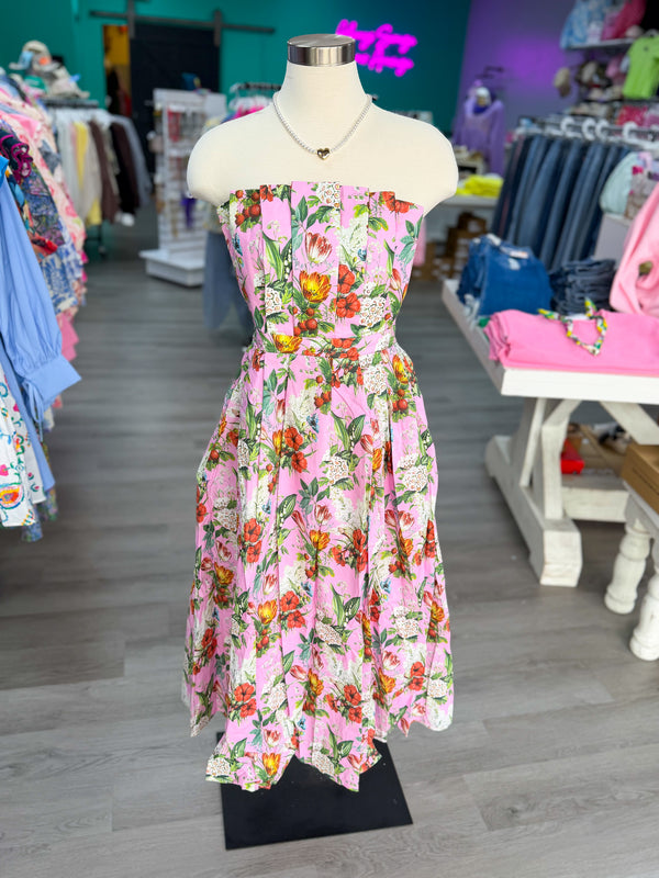 The Blushing Garden Strapless Midi