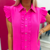 Pink Ruffle Sleeve Pearl Top
